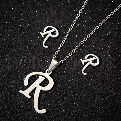 201 Stainless Steel Pendant Necklaces & Stud Earrings Sets WG00841-29-1
