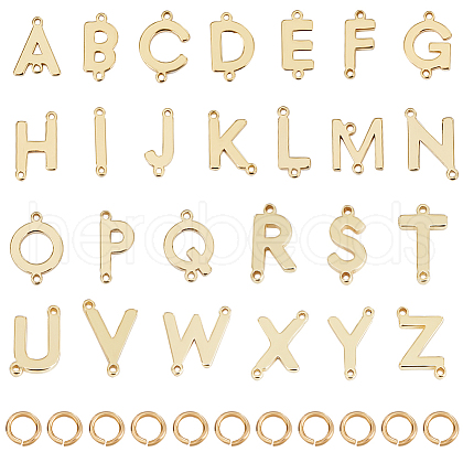 CREATCABIN 26Pcs 26 Styles Brass Letter Connector Charms with 52Pcs Open Jump Rings KK-CN0002-66-1