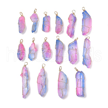 16Pcs Electroplated Raw Rough Natural Quartz Crystal Pendants PALLOY-AB00115-1