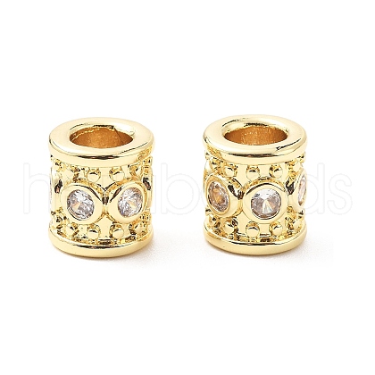 Column Brass Micro Pave Clear Cubic Zirconia European Beads KK-L237-017G-1