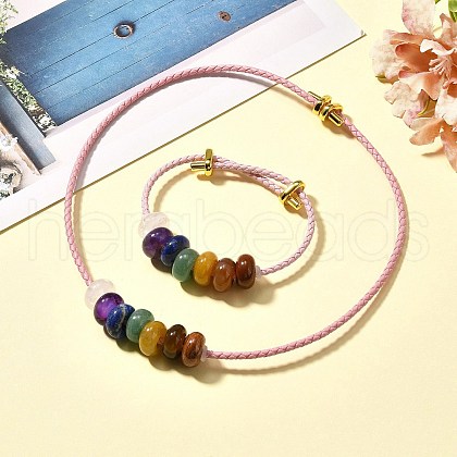 Rondelle Chakra Natural Gemstone Beads Bracelets & Necklaces Sets G-P561-01G-06-1