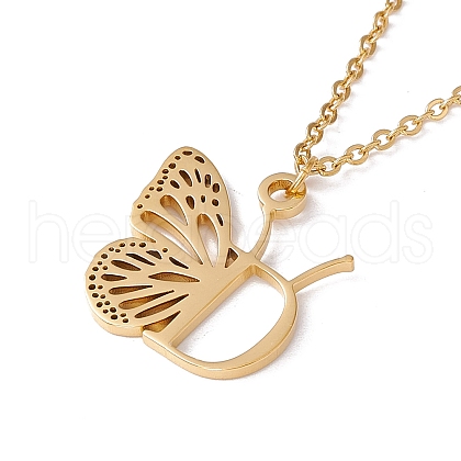 Initial Letter with Butterfly Pendant Necklace NJEW-C026-01G-D-1
