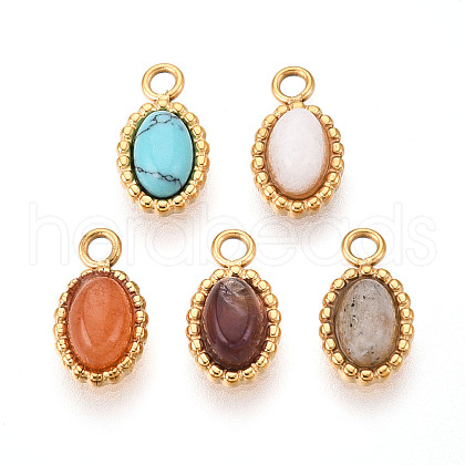304 Stainless Steel Pave Stone Oval Charms STAS-N112-16G-1