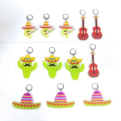 Cinco de Mayo Opaque Printed Acrylic Pendant Locking Stitch Markers HJEW-AB00177-1