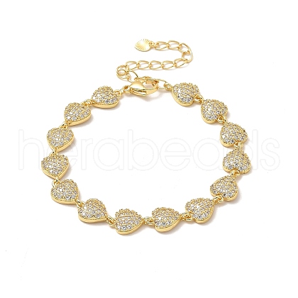 Clear Cubic Zirconia Heart Link Chain Bracelet BJEW-A132-05G-1