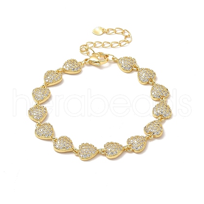 Clear Cubic Zirconia Heart Link Chain Bracelet BJEW-A132-05G-1