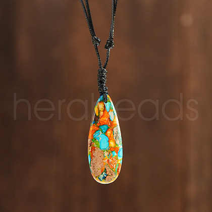 Bohemian Dyed Natural Imperial Jasper Teardrop Pendant Necklaces NL5707-1-1