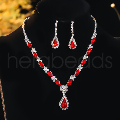 Teardrop Alloy with Rhinestone Pendant Necklace & Stud Earring FS-WG00EC8-03-1