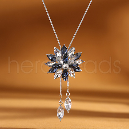 Flower Alloy Light Sapphire Rhinestone Long Tassel Y Necklaces for Women FS-WG6712B-06-1