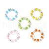 5Pcs 5 Colors Acrylic & Glass Seed Beaded Stretch Rings Set RJEW-JR00594-S-1