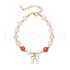 3Pcs Natural Striped Agate & Quartz Crystal & Shell Pearl Round Beads Stretch Bracelets BJEW-JB11916-3