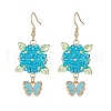 304 Stainless Steel Flower with Butterfly Dangle Earrings EJEW-MZ00455-3