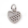 Brass Micro Pave Clear Cubic Zirconia Heart Charms ZIRC-F132-59P-2