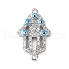 Brass Micro Pave Cleear Cubic Zirconia Evil Eye Hamsa Hand Connector Charms KK-C086-15B-P02-1