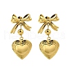 Bowknot with Heart 304 Stainless Steel Dangle Stud Earrings EJEW-M065-03G-2