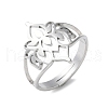 Non-Tarnish 304 Stainless Steel Hollow Out Flower Adjustable Ring RJEW-T027-03P-5