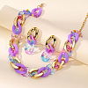 Acrylic Oval Link Chain Pendant Necklaces & Stud Dangle Earrings Sets FS-WG6428C-01-2