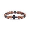 Natural Black Agate(Dyed) & Rudraksha & Synthetic Turquoise(Dyed) Stretch Bracelet BJEW-TA00187-02-1