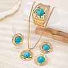 Round Alloy & Synthetic Turquoise Pendant Necklace & Stud Earring & Cuff Bangle & Rings Sets FS-WG9CCFC-01-3