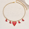 Elegant Brass Pave Clear Cubic Zirconia Tennis Chain Heart Moon Pendant Bib Necklaces for Women GA9034-4