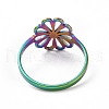 Ion Plating(IP) 201 Stainless Steel Flower Finger Ring RJEW-J051-30MC-3