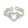 Heart Brass Micro Pave Clear Cubic Zirconia Hollow Open Cuff Rings for Women RJEW-M016-04P-3