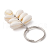 Natural Cowrie Shell Beads with Iron Split Key Rings & Brass Beads Keychain KEYC-JKC01210-4