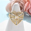 Brass Micro Pave Clear Cubic Zirconia Cuff Rings for Women RJEW-C126-03G-1