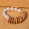 Plastic Pearl & Natural Coconut Beaded Stretch Bracelets for Women WGB2189-01-2