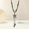 Ethnic Style Butterfly Alloy & Porcelain Beads Pendant Long Necklaces for Women FS-WG12891-09-1