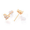 Heart Brass Micro Pave Clear Cubic Zirconia Stud Earrings EJEW-T047-38G-2