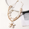 Summer Beach Natural Cowrie Shell & Glass Flower Pendant Double Layered Neckalces for Women FS-WGA7A0B-02-2