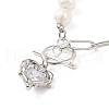 Clear Cubic Zirconia Heart Pendant Necklace with Natural Pearl Beaded NJEW-TA00048-6