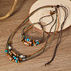 Wood & Alloy & Wax Cord Beaded Necklace & Braided Bead Style Bracelets Sets FS-WG2541A-01-2