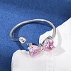 Bowknot Sterling Silver Cubic Zirconia Adjustable Cuff Rings for Women RJEW-B128-07-2