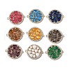 Brass Micro Pave Clear Cubic Zirconia and Glass Flat Round Connector Charms KK-I276-33G-1