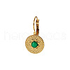 Vintage Stainless Steel Pave Natural Green Onyx Agate(Dyed & Heated) Flat Round Leverback Earrings for Women QF4931-5-2
