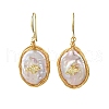 Oval with Insects Brass Baroque Pearl Dangle Earrings EJEW-Q043-03G-4