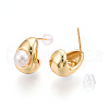 Teardrop Brass Natural Pearl Stud Earrings PEAR-N020-05Z-4