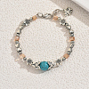 Synthetic Turquoise & Zinc Alloy Flower Round Beaded Elegant Women's Bracelets ZF9311-1-5