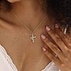 Crown Cross Brass Micro Pave Clear Cubic Zirconia Pendant Necklaces for Women FS-WGD6F49-01-1
