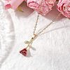 Valentine's Day Alloy Dark Red Enamel Rose Flower Pendant Necklaces NJEW-TA00183-1