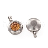 Trendy Original Color 304 Stainless Steel Grade A Rhinestone Flat Round Charm Pendants RB-M030-06G-2
