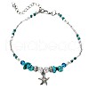Synthetic Turquoise Chip & Glass & Iron & Zinc Alloy Starfish Charm Anklets FS-WG7ED01-01-3