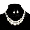 Alloy & Crystal Rhinestone & Plastic Pearl Round Beaded Necklace & Dangle Earring FS-WG9A175-01-1