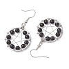 Natural Obsidian Flat Round with Star Pattern Dangle Earrings EJEW-JE06080-4