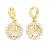 Brass Micro Pave Cubic Zirconia Ring with Hamsa Hand European Dangle Charms KK-D325-08G-1