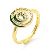 Mixed Color Enamel Initial Letter Adjustable Ring with Clear Cubic Zirconia RJEW-P045-01G-O-4