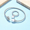 Heart Clover Brass Micro Pave Cubic Zirconia Cuff Bangles & Rings Sets for Women SJEW-R002-02P-02-1