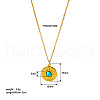 Vintage Stainless Steel Pave Synthetic Turquoise Flat Round Pendant Necklaces for Women QF4931-3-1
